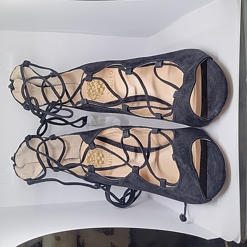 Vince Camuto Black Suede Lace Up High Heels